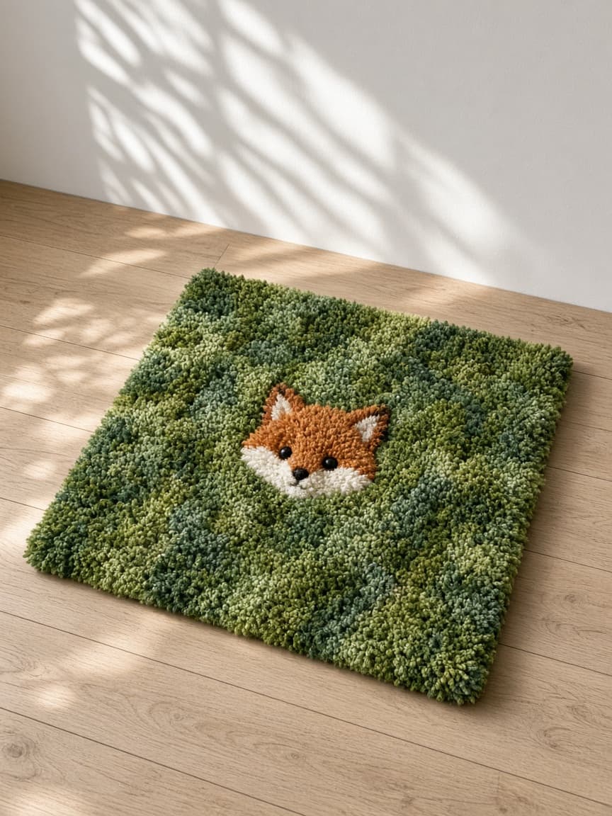 Hedge Fox, a tufted rug on a wood floor
